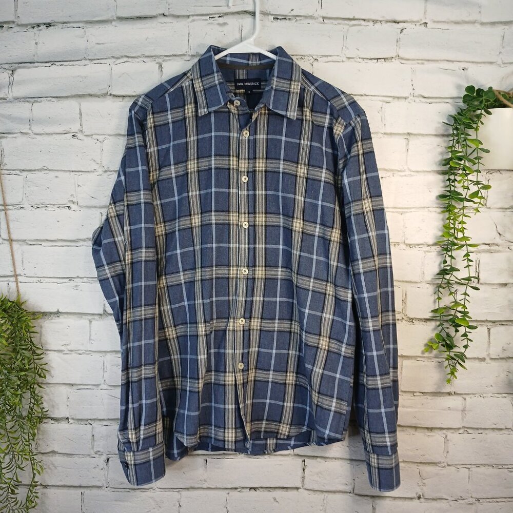 JACK MAVERICK MENS PLAID BUTTON DOWN SHIRT, SLIM FIT, SIZE MEDIUM